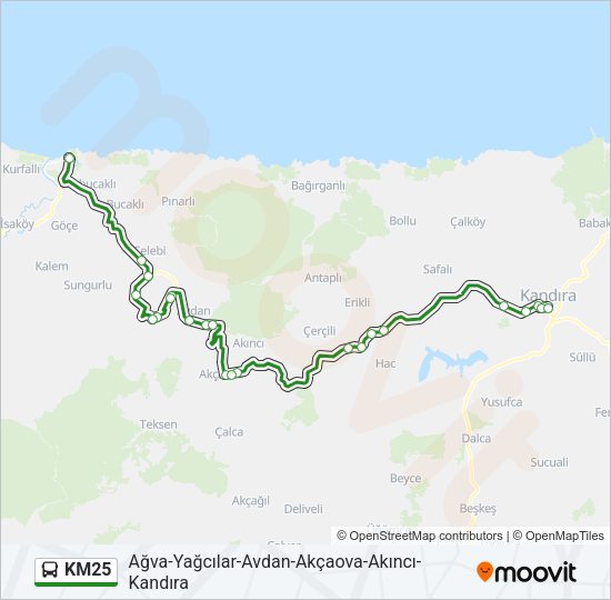 KM25 otobüs Hattı Haritası