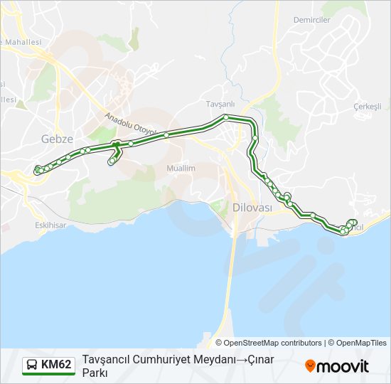 KM62 otobüs Hattı Haritası