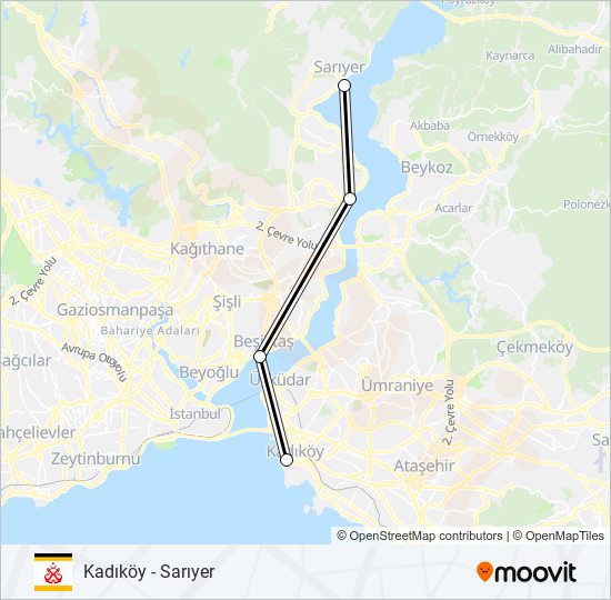 Kadıköy - Sarıyer ferry Line Map