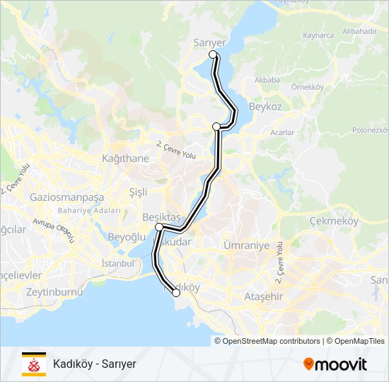 KADIKÖY - SARIYER vapur Hattı Haritası