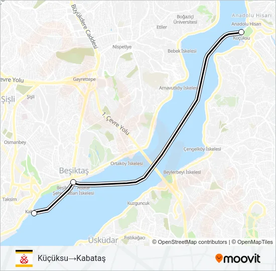 KÜÇÜKSU - BEŞIKTAŞ - KABATAŞ Ferry Line Map