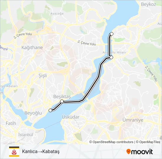 KÜÇÜKSU - BEŞIKTAŞ - KABATAŞ Ferry Line Map