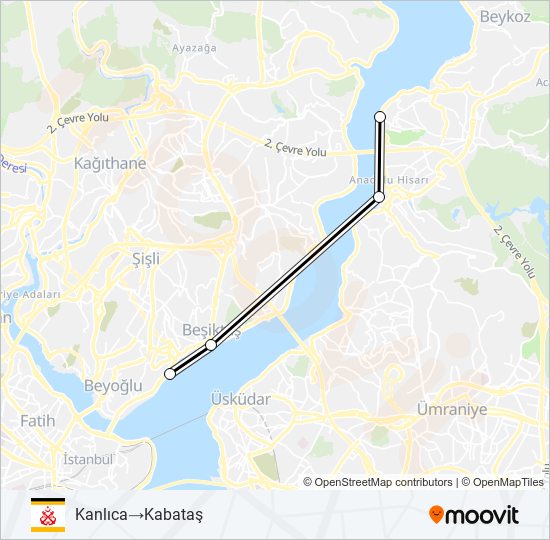 Küçüksu - Beşiktaş - Kabataş vapur Hattı Haritası