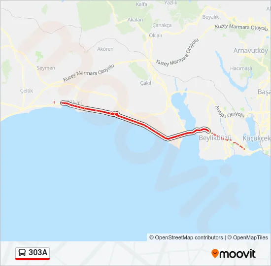 303A Bus Line Map