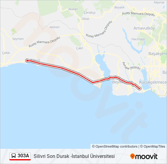 303A otobüs Hattı Haritası