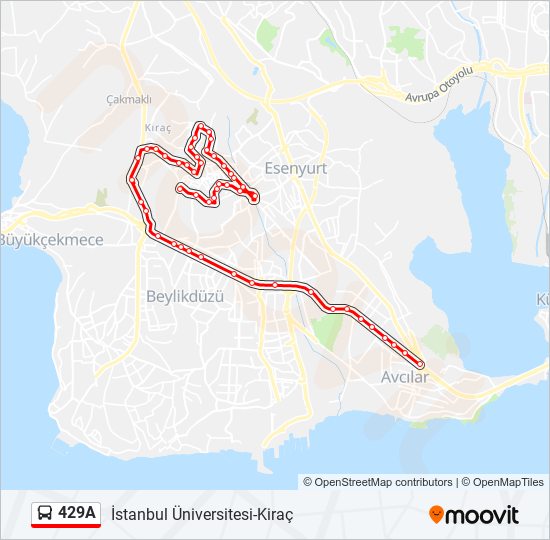 429A otobüs Hattı Haritası