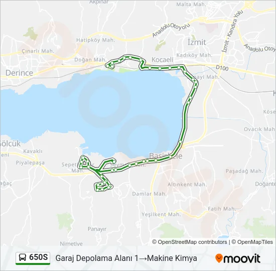 650S otobüs Hattı Haritası