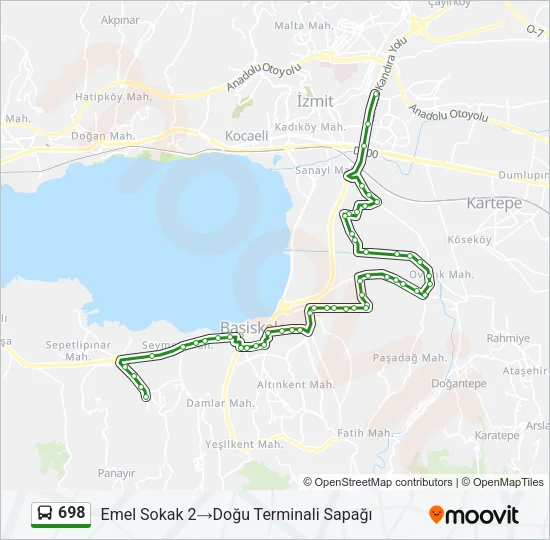 698 otobüs Hattı Haritası