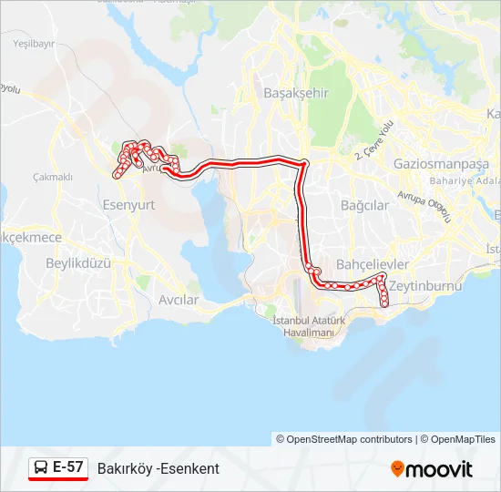 E-57 Bus Line Map