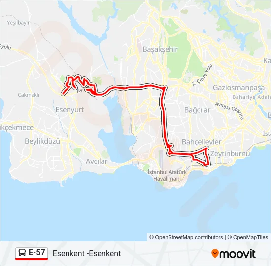 E-57 Bus Line Map
