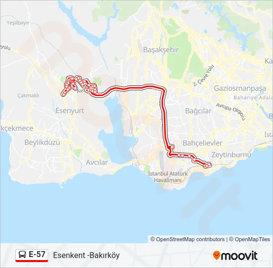 E-57 Bus Line Map