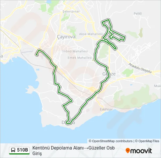 510B otobüs Hattı Haritası