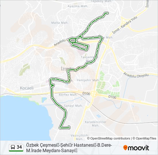 34 bus Line Map