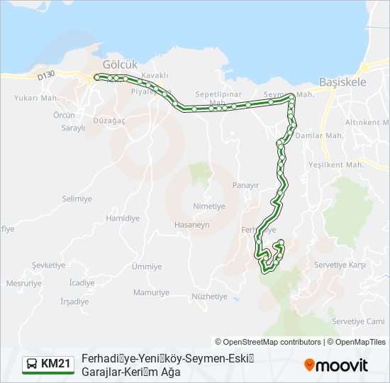 KM21 otobüs Hattı Haritası