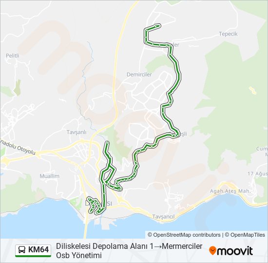 KM64 otobüs Hattı Haritası