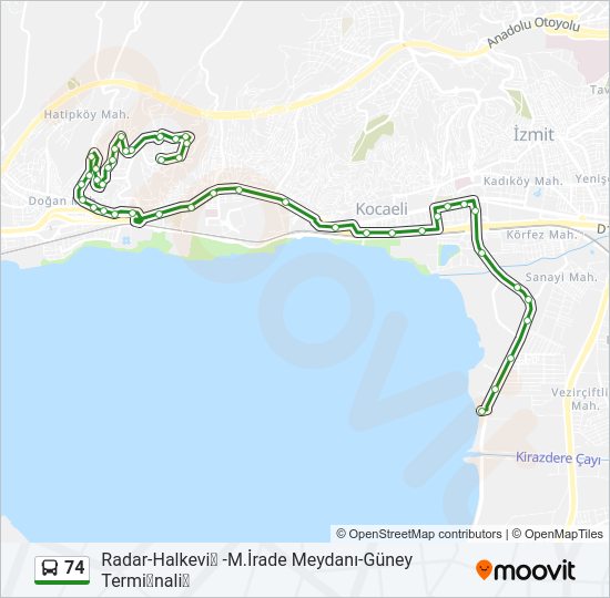 74 otobüs Hattı Haritası