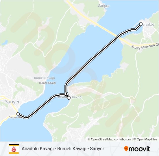 ANADOLU KAVAĞI - RUMELI KAVAĞI - SARIYER Ferry Line Map
