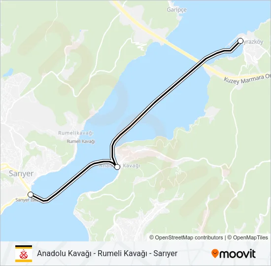 ANADOLU KAVAĞI - RUMELI KAVAĞI - SARIYER Ferry Line Map