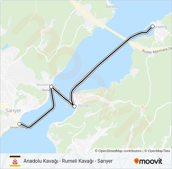 ANADOLU KAVAĞI - RUMELI KAVAĞI - SARIYER Ferry Line Map