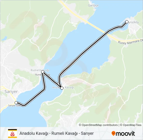 ANADOLU KAVAĞI - RUMELI KAVAĞI - SARIYER Ferry Line Map
