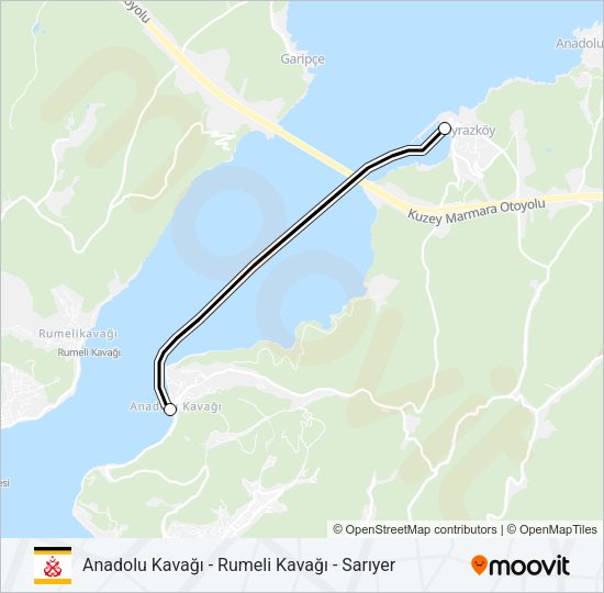 ANADOLU KAVAĞI - RUMELI KAVAĞI - SARIYER Ferry Line Map