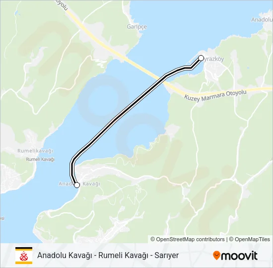 ANADOLU KAVAĞI - RUMELI KAVAĞI - SARIYER Ferry Line Map
