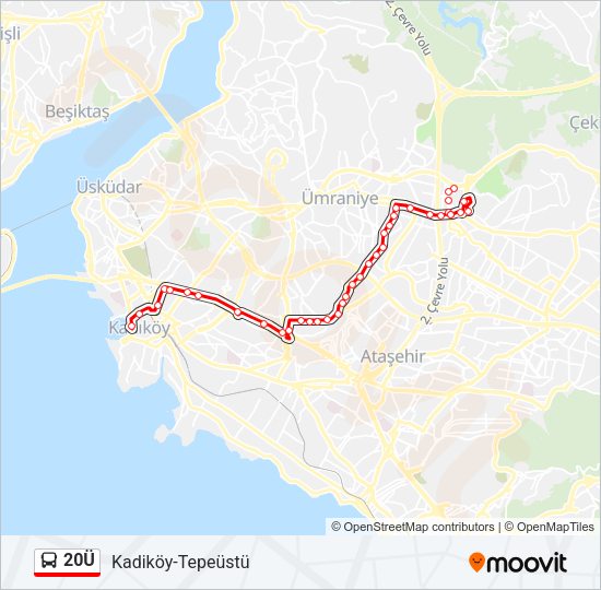 20Ü otobüs Hattı Haritası