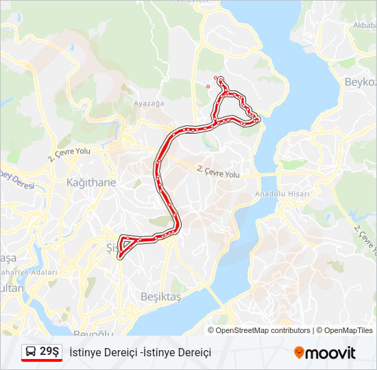 29Ş otobüs Hattı Haritası