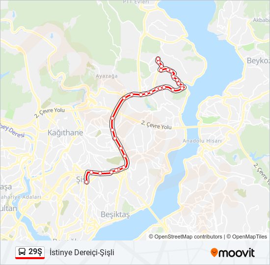 29Ş otobüs Hattı Haritası