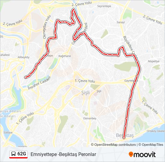 62G otobüs Hattı Haritası