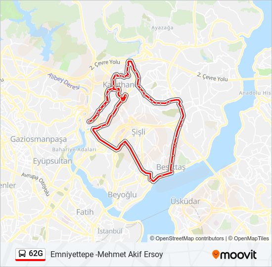62G otobüs Hattı Haritası