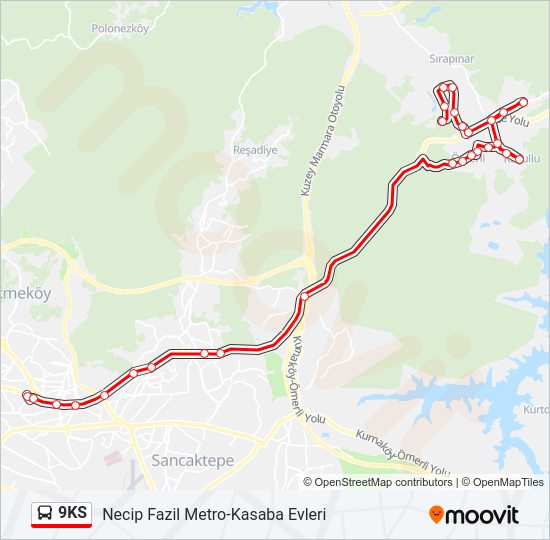 9KS otobüs Hattı Haritası