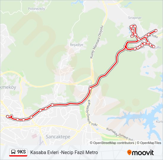 9KS otobüs Hattı Haritası