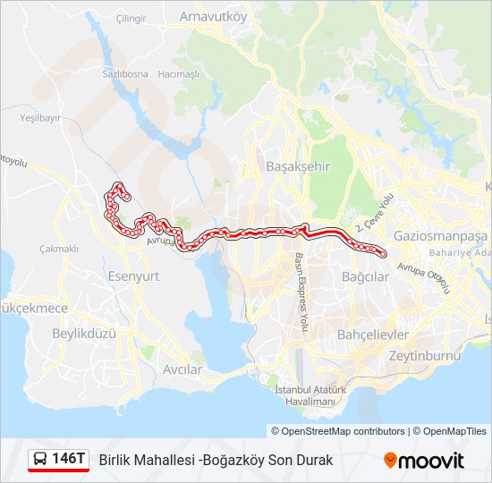 146T otobüs Hattı Haritası