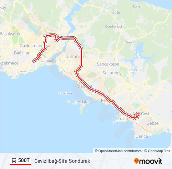 500T otobüs Hattı Haritası