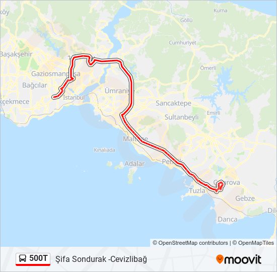 500T otobüs Hattı Haritası