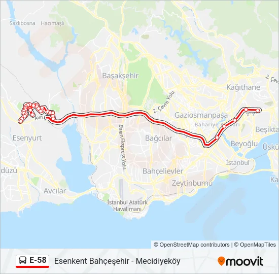 E-58 Bus Line Map
