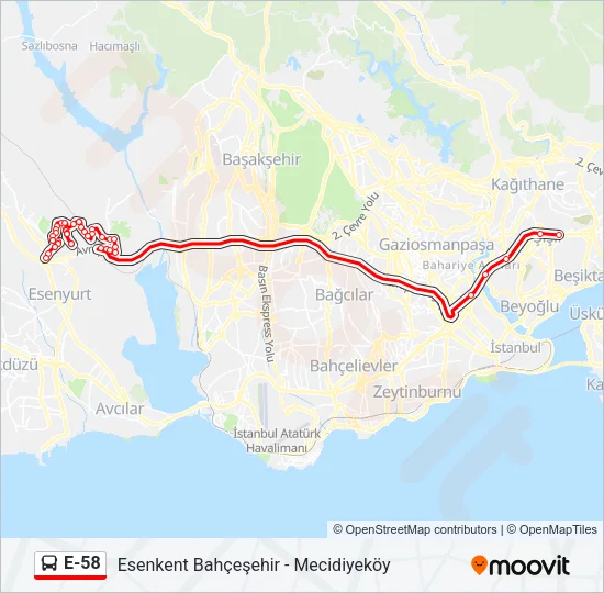 E-58 Bus Line Map