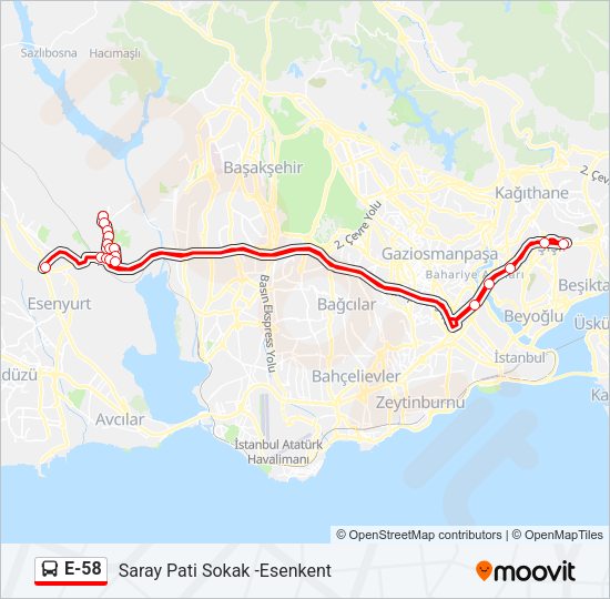 E-58 otobüs Hattı Haritası