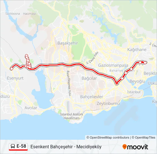 E-58 Bus Line Map