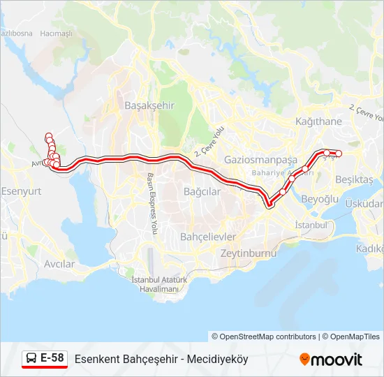 E-58 Bus Line Map