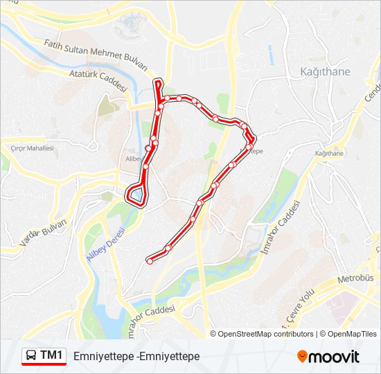 TM1 otobüs Hattı Haritası