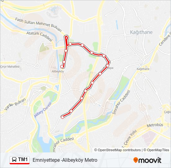 TM1 otobüs Hattı Haritası