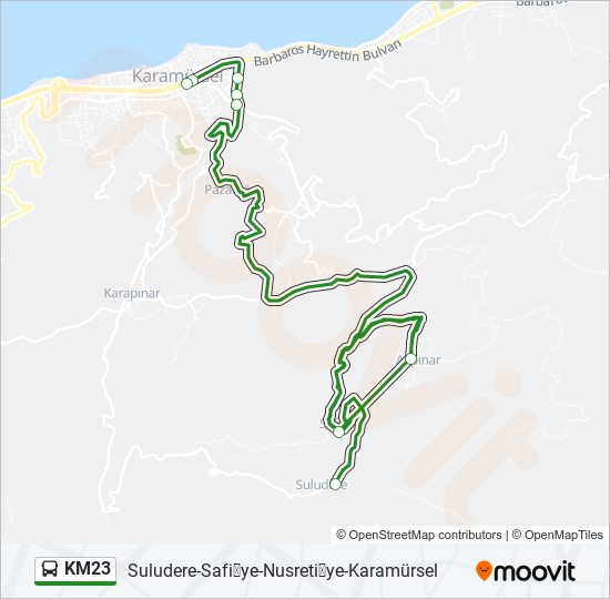 KM23 otobüs Hattı Haritası