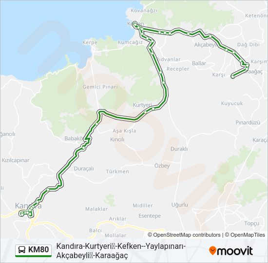 KM80 otobüs Hattı Haritası