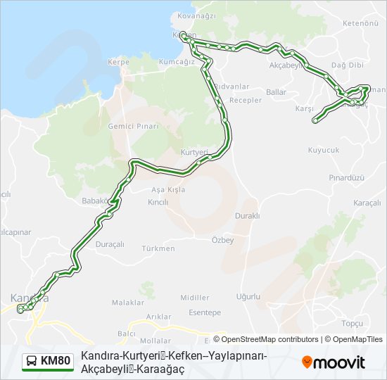 KM80 otobüs Hattı Haritası