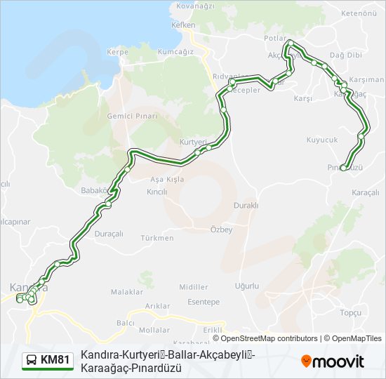 KM81 otobüs Hattı Haritası