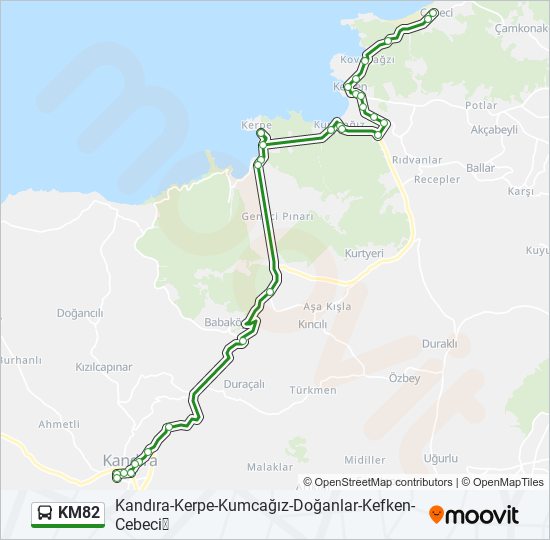 KM82 otobüs Hattı Haritası