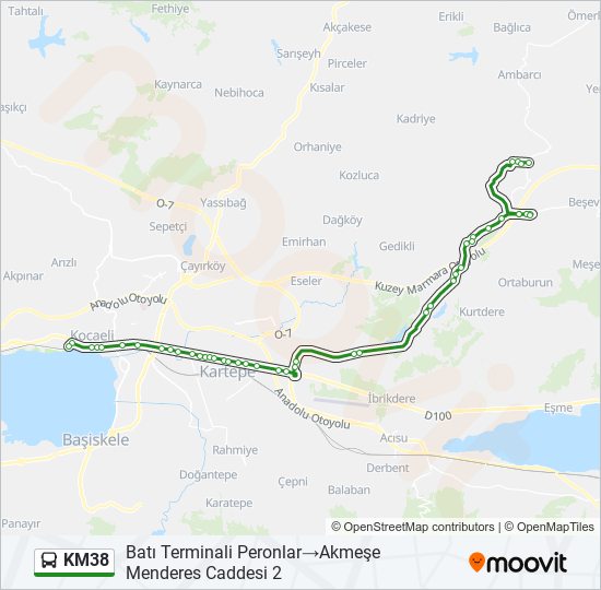 KM38 otobüs Hattı Haritası