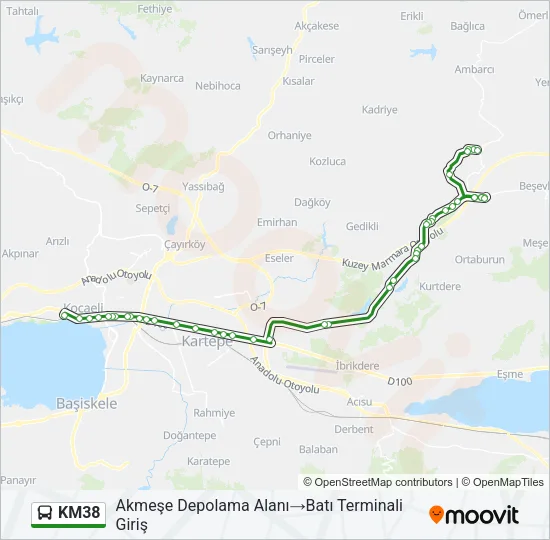 KM38 Bus Line Map